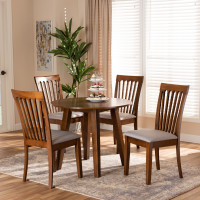 Baxton Studio Lida-Grey/Walnut-5PC Dining Set Lida Modern and Contemporary Grey Fabric Upholstered and Walnut Brown Finished Wood 5-Piece Dining Set